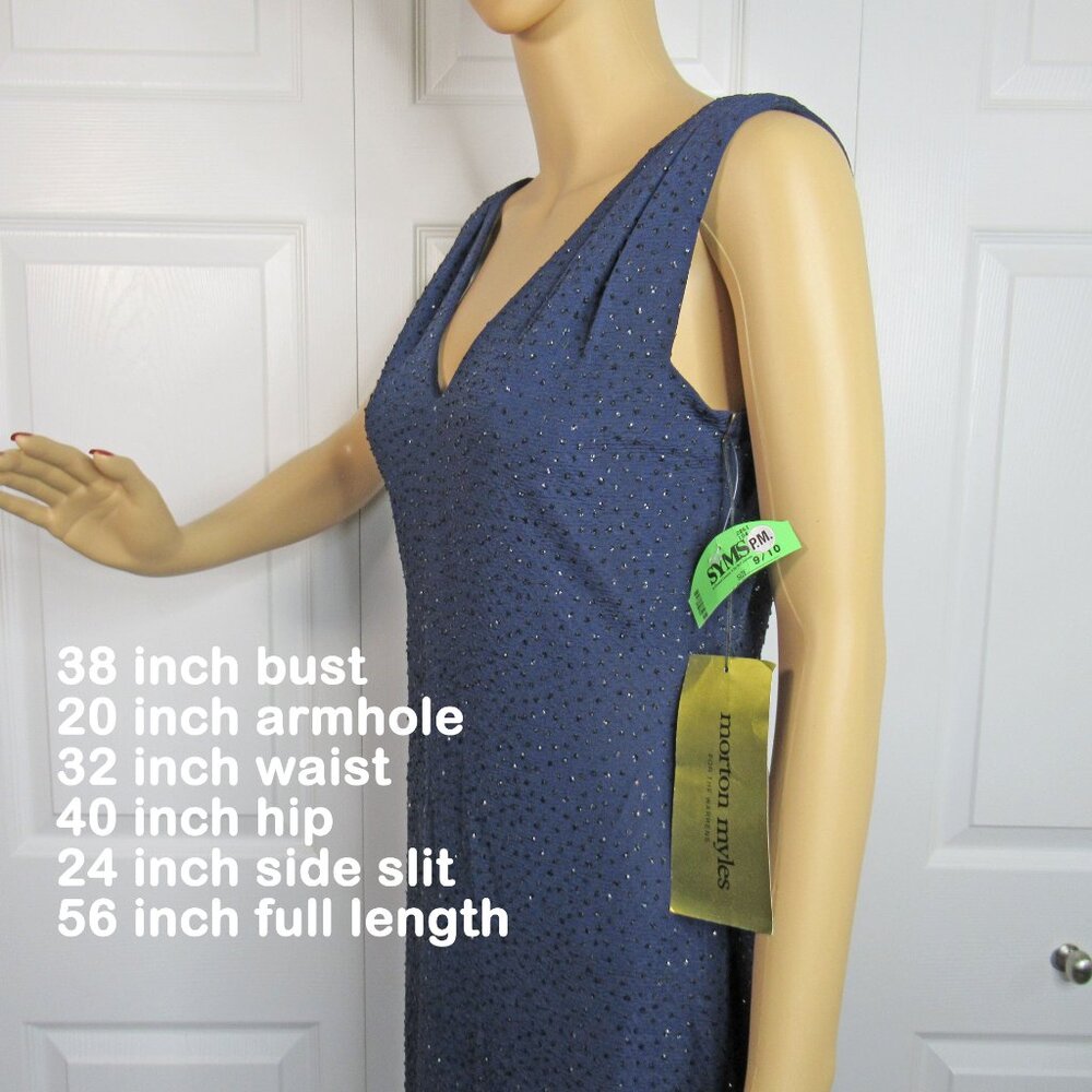 38" bust Morton Myles for Warrens never worn navy blue V neck sleeveless dress